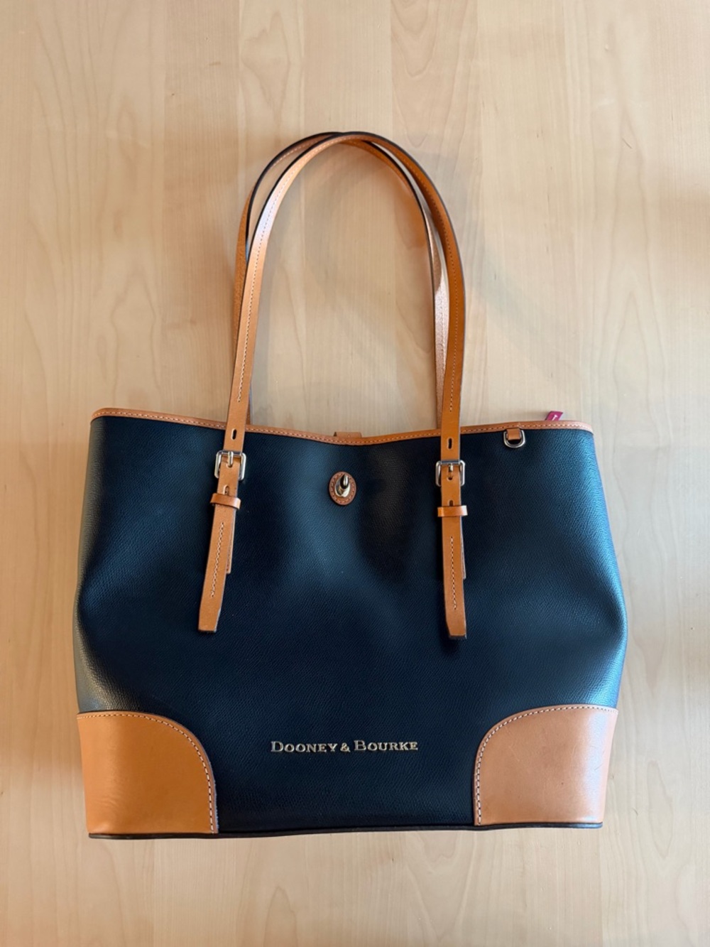 Dooney & Bourke Black Tote with Tan Leather Accents